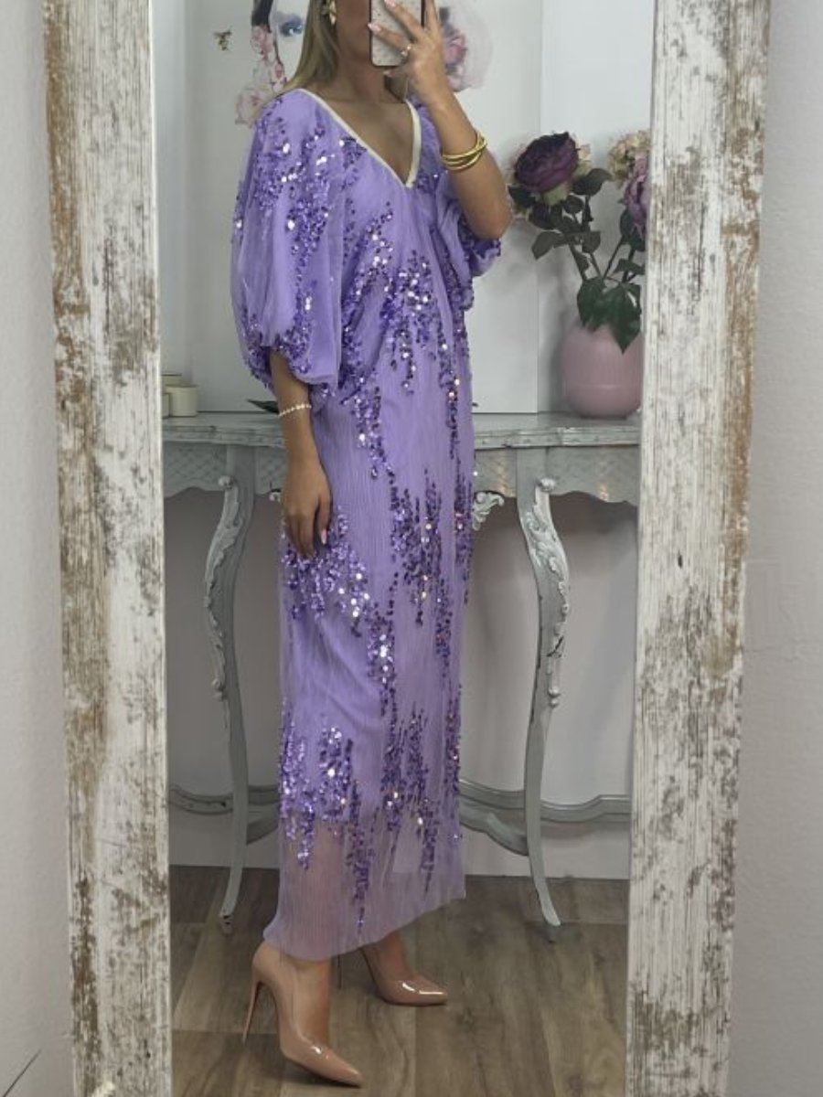 Elegant V-Neck Sequin Maxi Dress