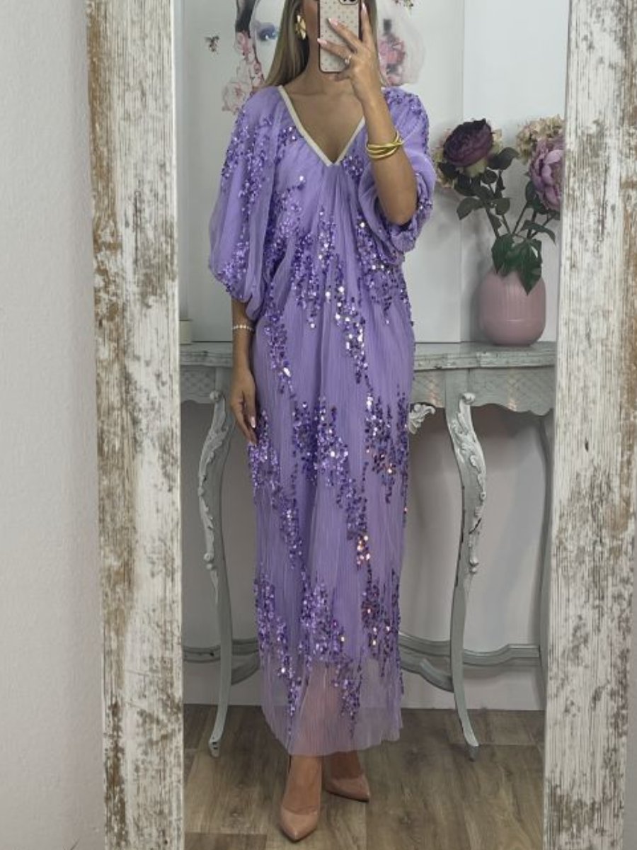 Elegant V-Neck Sequin Maxi Dress