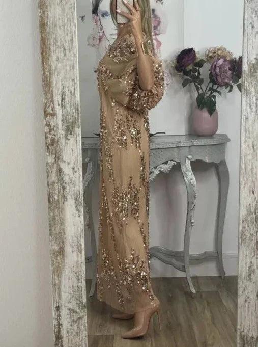 Elegant V-Neck Sequin Maxi Dress