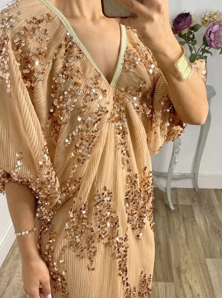 Elegant V-Neck Sequin Maxi Dress